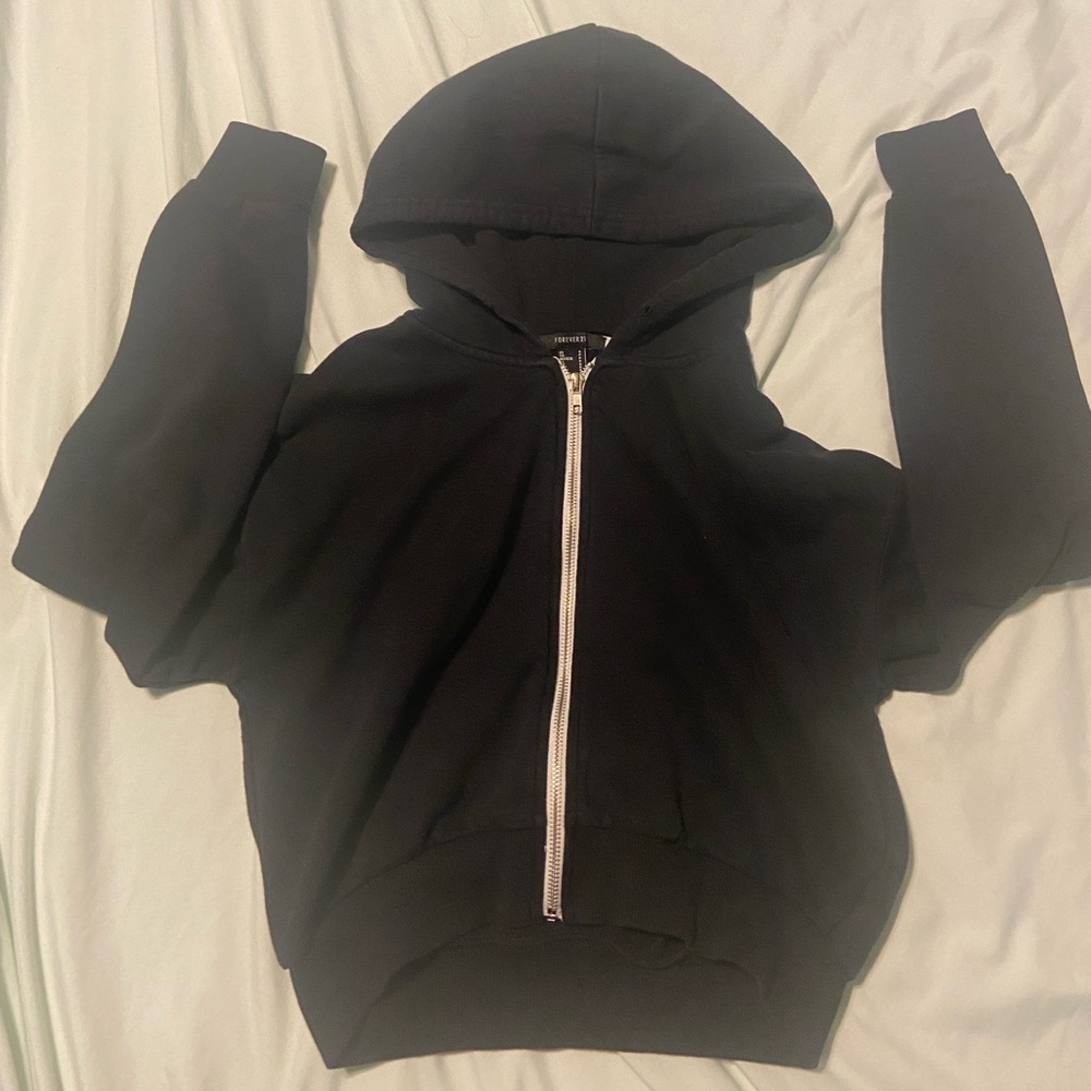 Cropped Black Zip Up Hoodie Y2K Skater Summer Cute Preppy